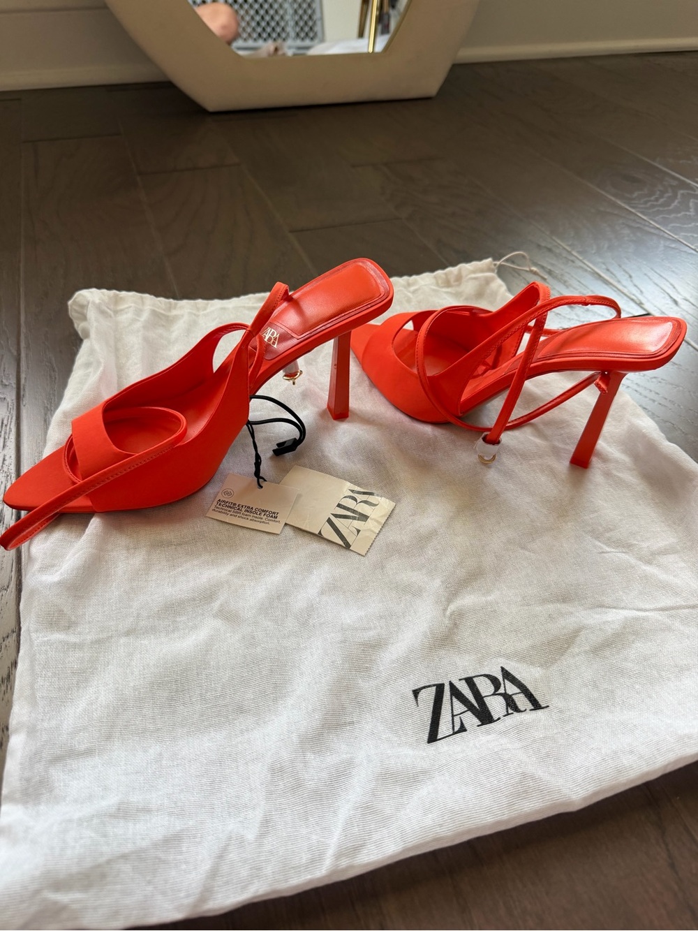 ZARA Coral/Orange Pointed Slingback Strappy Heels - Picture 2 of 4